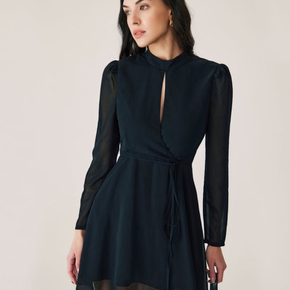 RIHOAS Chic Black Long Sleeve Chiffon Dress